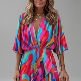 Damen Mini-Kleid mit Fledermausärmeln und Taillenkordel