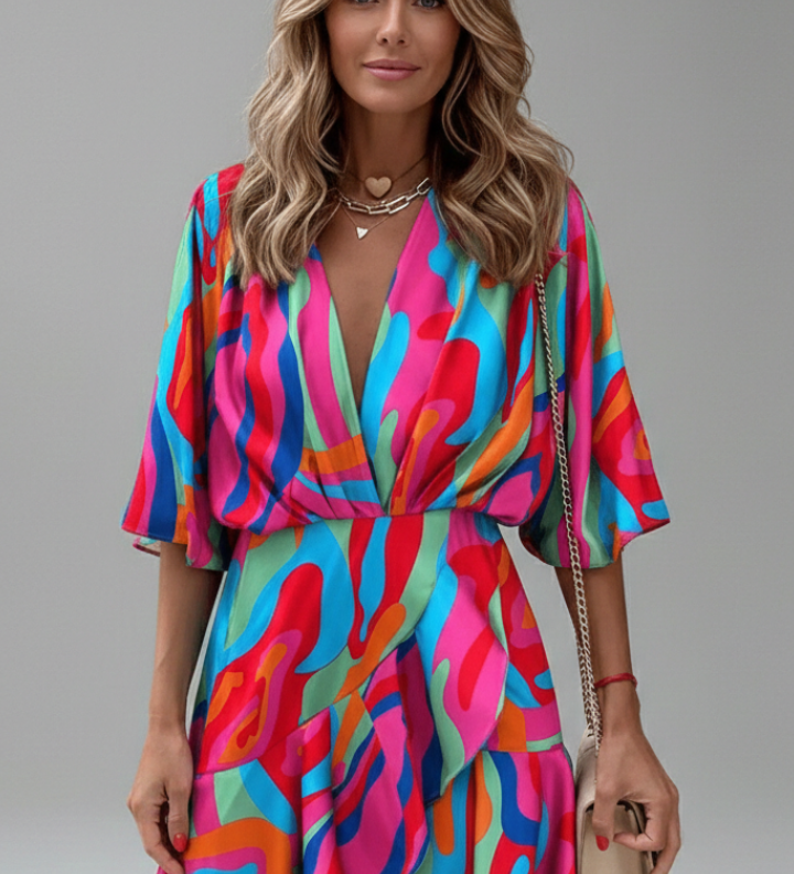 Damen Mini-Kleid mit Fledermausärmeln und Taillenkordel