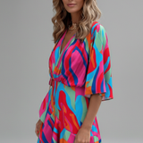 Damen Mini-Kleid mit Fledermausärmeln und Taillenkordel