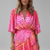 Damen Mini-Kleid mit Fledermausärmeln und Taillenkordel