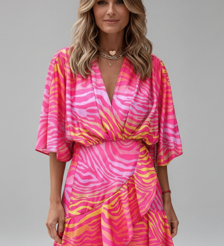Damen Mini-Kleid mit Fledermausärmeln und Taillenkordel