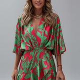 Damen Mini-Kleid mit Fledermausärmeln und Taillenkordel