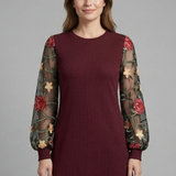 Damen Mini Kleid mit Bischofärmeln und besticktem Detail