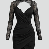 Damen Mini-Kleid mit hohem Ausschnitt und Spitzenärmeln