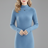 Damen Mini Kleid mit hohem Kragen und langen Ärmeln