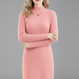 Damen Mini Kleid mit hohem Kragen und langen Ärmeln