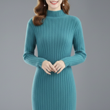 Damen Mini Kleid mit hohem Kragen und langen Ärmeln