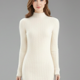 Damen Mini Kleid mit hohem Kragen und langen Ärmeln