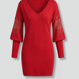 Damen Mini-Kleid mit Spitzenärmeln und taillierter Taille