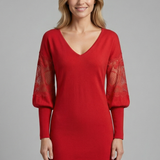 Damen Mini-Kleid mit Spitzenärmeln und taillierter Taille