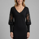 Damen Mini-Kleid mit Spitzenärmeln und taillierter Taille