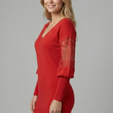 Damen Mini-Kleid mit Spitzenärmeln und taillierter Taille