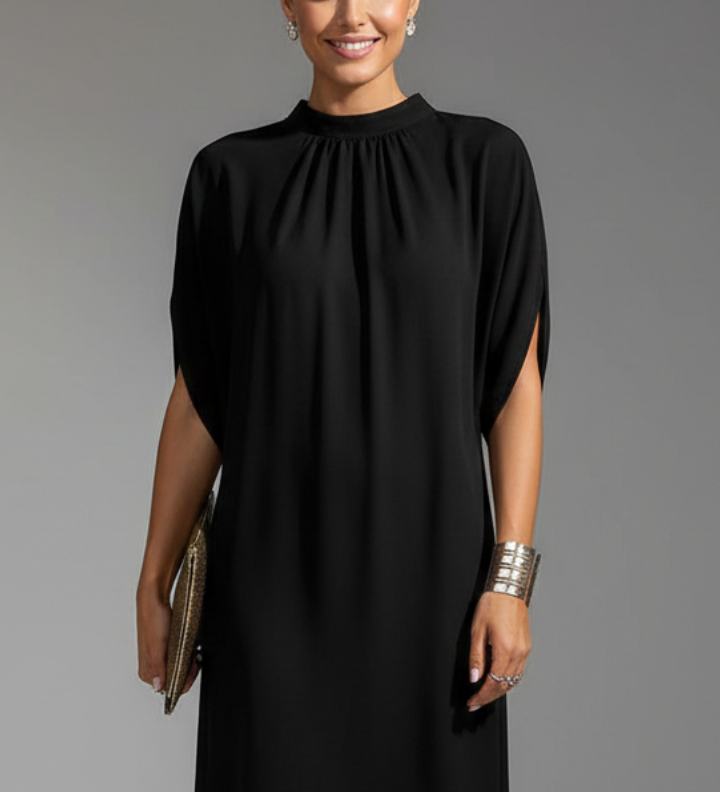 Damen Mini Kleid mit Stehkragen und Schlitzärmeln