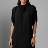Damen Mini Kleid mit Stehkragen und gespaltenen Ärmeln