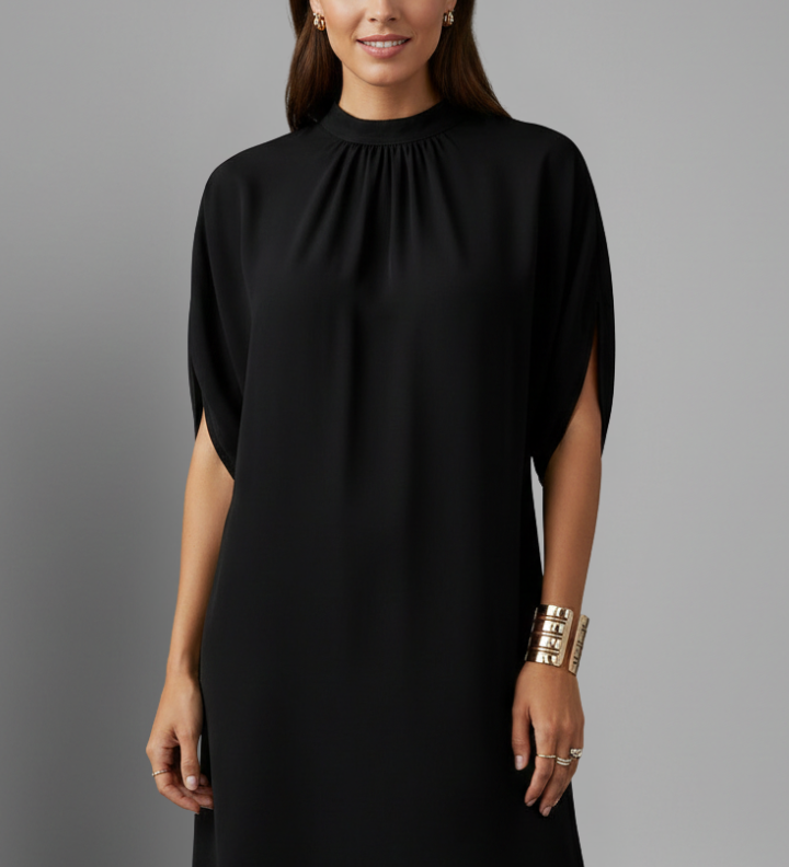 Damen Mini Kleid mit Stehkragen und gespaltenen Ärmeln
