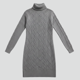 Damen Mini Kleid mit Rollkragen und Kabelmuster