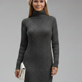 Damen Mini Kleid mit Rollkragen und Kabelmuster