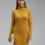 Damen Mini Kleid mit Rollkragen und Kabelmuster