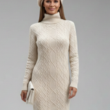 Damen Mini Kleid mit Rollkragen und Kabelmuster