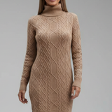 Damen Mini Kleid mit Rollkragen und Kabelmuster