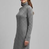 Damen Mini Kleid mit Rollkragen und Kabelmuster