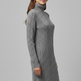 Damen Mini Kleid mit Rollkragen und Kabelmuster