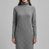 Damen Mini Kleid mit Rollkragen und Kabelmuster