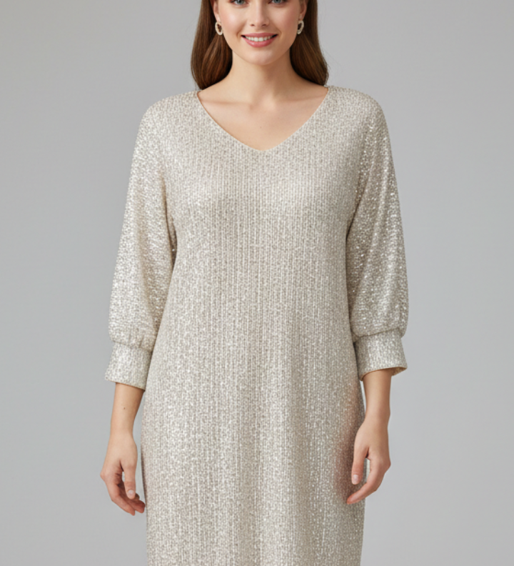 Damen Mini Kleid mit Rundhalsausschnitt und langen Ärmeln
