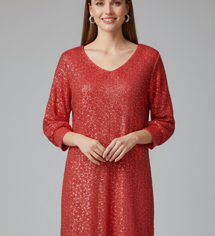 Damen Mini Kleid mit Rundhalsausschnitt und langen Ärmeln