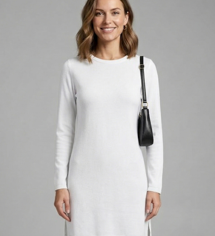 Damen Mini-Kleid mit Rundhalsausschnitt und langen Ärmeln