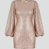 Damen Mini Kleid mit Rundhalsausschnitt und langen Ärmeln