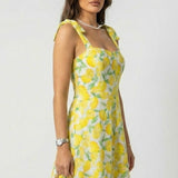 Damen Mini-Kleid mit quadratischem Ausschnitt und Schleifen-Trägern
