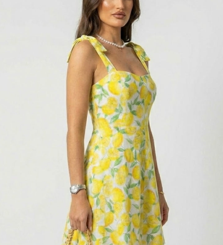 Damen Mini-Kleid mit quadratischem Ausschnitt und Schleifen-Trägern