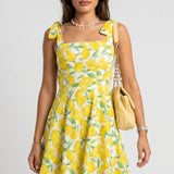 Damen Mini-Kleid mit quadratischem Ausschnitt und Schleifen-Trägern