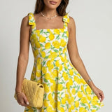 Damen Mini-Kleid mit quadratischem Ausschnitt und Schleifen-Trägern