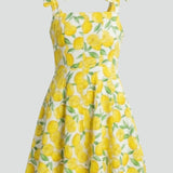 Damen Mini-Kleid mit quadratischem Ausschnitt und Schleifen-Trägern