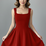 Damen Mini-Kleid mit quadratischem Ausschnitt und ärmellosem Design