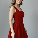 Damen Mini-Kleid mit quadratischem Ausschnitt und ärmellosem Design