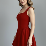 Damen Mini-Kleid mit quadratischem Ausschnitt und ärmellosem Design
