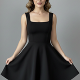 Damen Mini-Kleid mit quadratischem Ausschnitt und ärmellosem Design