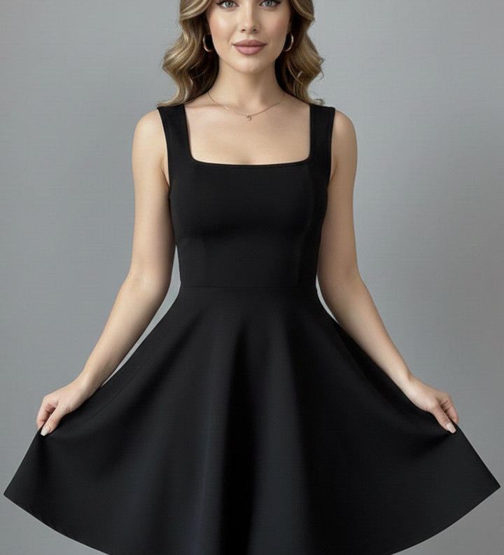 Damen Mini-Kleid mit quadratischem Ausschnitt und ärmellosem Design