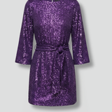 Damen Mini Kleid mit Bindegürtel und langen Ärmeln