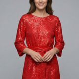 Damen Mini Kleid mit Bindegürtel und langen Ärmeln