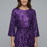 Damen Mini Kleid mit Bindegürtel und langen Ärmeln