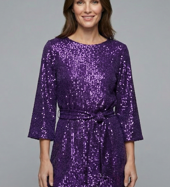 Damen Mini Kleid mit Bindegürtel und langen Ärmeln