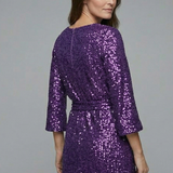 Damen Mini Kleid mit Bindegürtel und langen Ärmeln