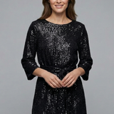Damen Mini Kleid mit Bindegürtel und langen Ärmeln