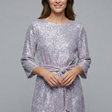 Damen Mini Kleid mit Bindegürtel und langen Ärmeln