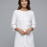 Damen Mini Kleid mit Bindegürtel und langen Ärmeln