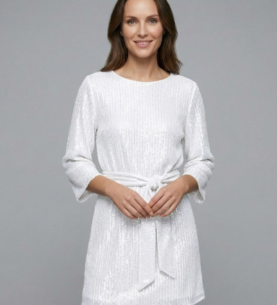 Damen Mini Kleid mit Bindegürtel und langen Ärmeln